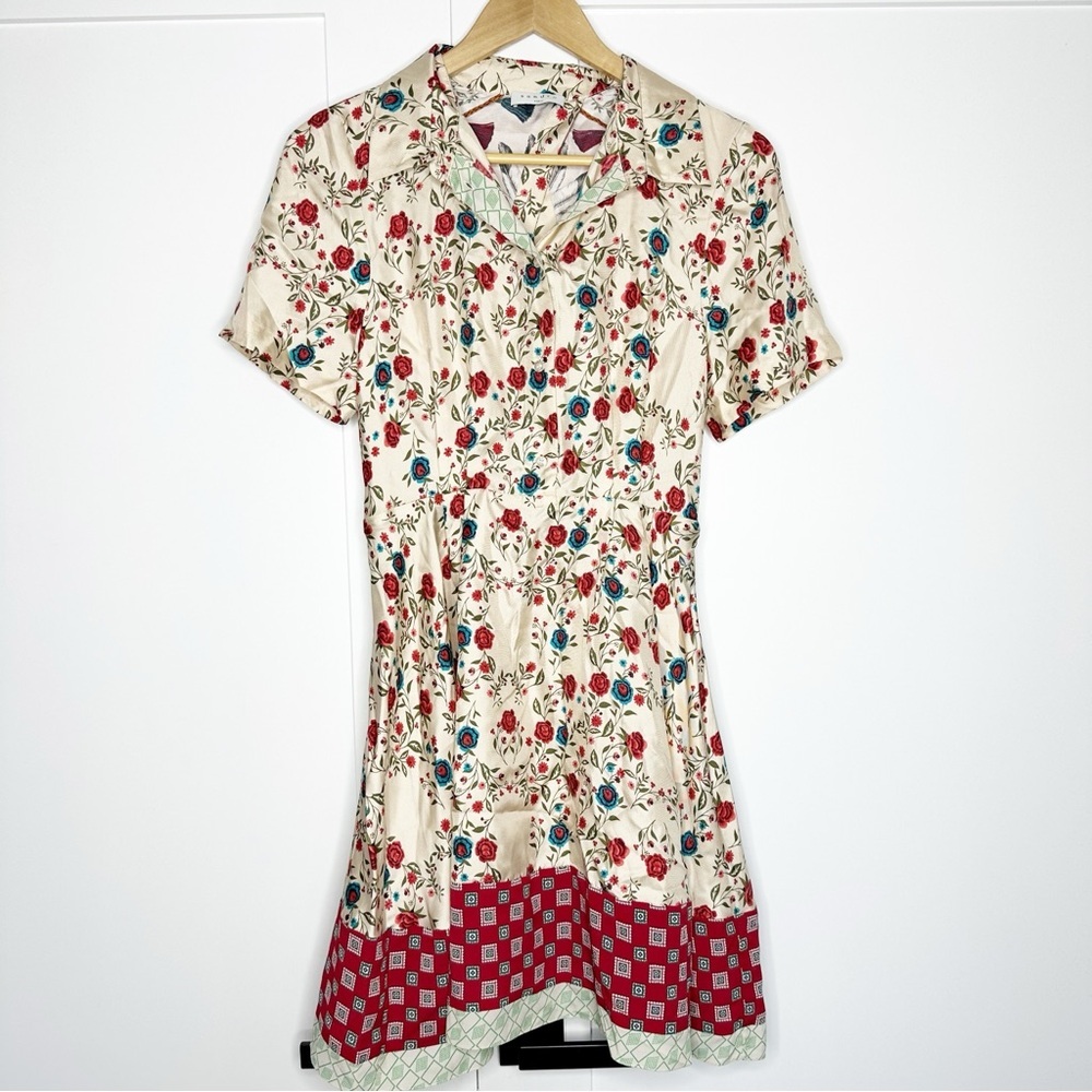 Sandro Ayeon Floral-Print Cutout Mini Dress US 6 FR 38 short sleeve A-line silk - Picture 6 of 16